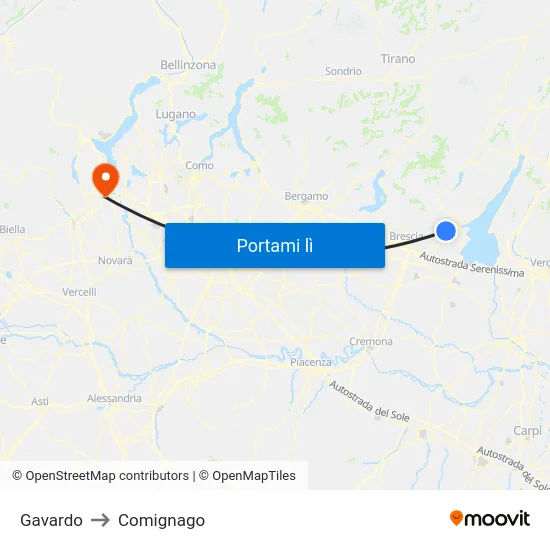 Gavardo to Comignago map