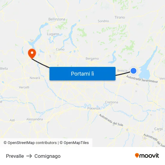 Prevalle to Comignago map