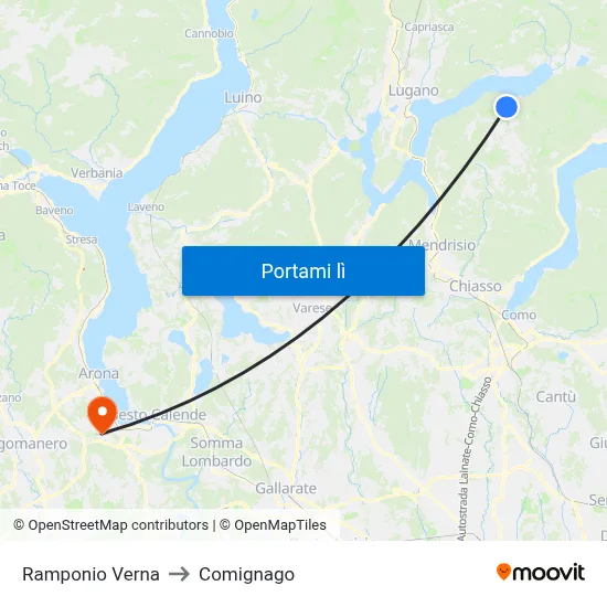 Ramponio Verna to Comignago map