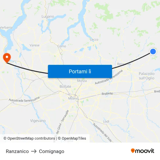 Ranzanico to Comignago map