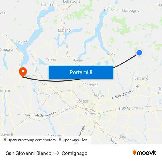 San Giovanni Bianco to Comignago map