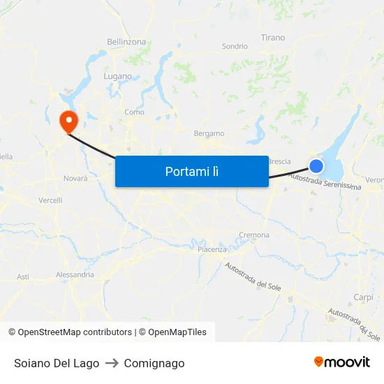 Soiano Del Lago to Comignago map