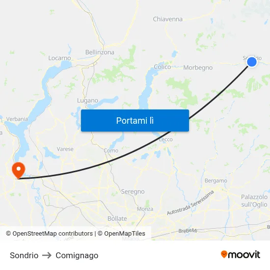 Sondrio to Comignago map