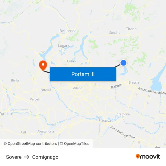 Sovere to Comignago map