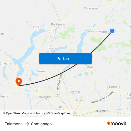 Talamona to Comignago map