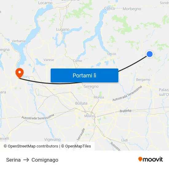 Serina to Comignago map