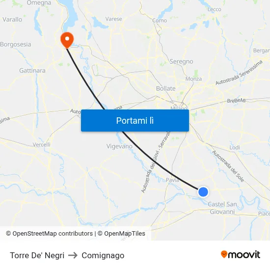 Torre De' Negri to Comignago map