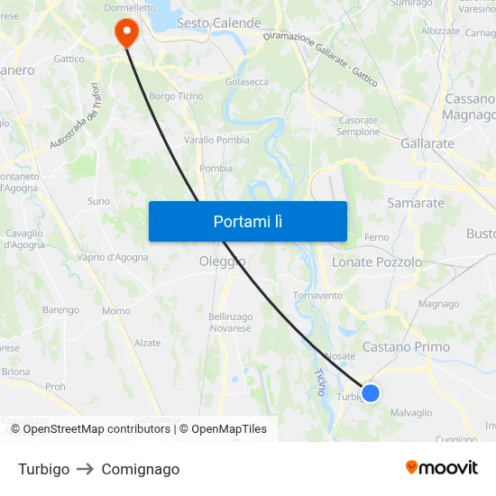 Turbigo to Comignago map