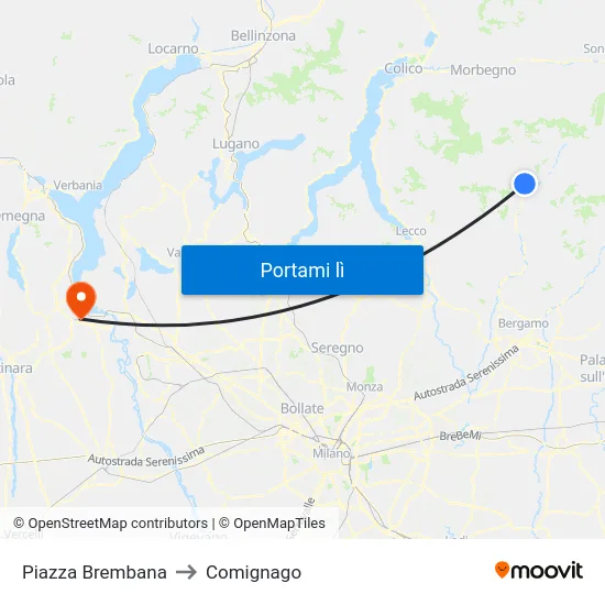Piazza Brembana to Comignago map