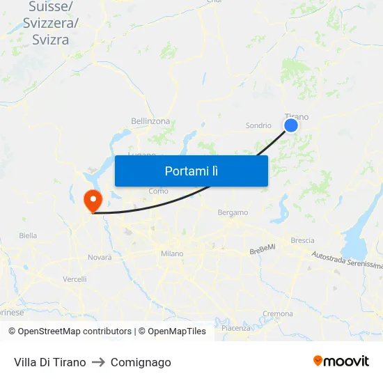 Villa Di Tirano to Comignago map