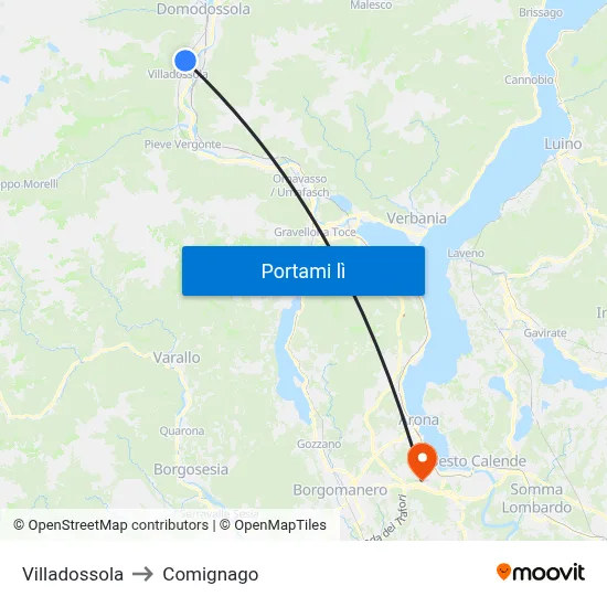 Villadossola to Comignago map