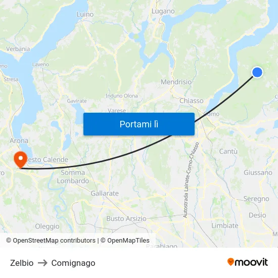 Zelbio to Comignago map