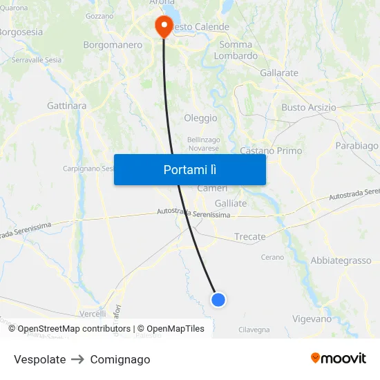 Vespolate to Comignago map