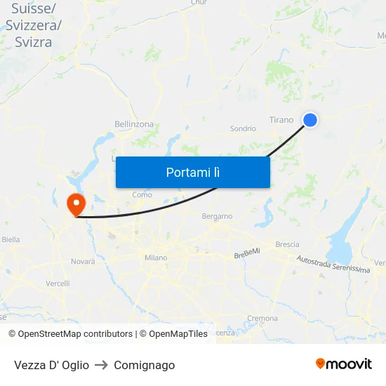 Vezza D' Oglio to Comignago map