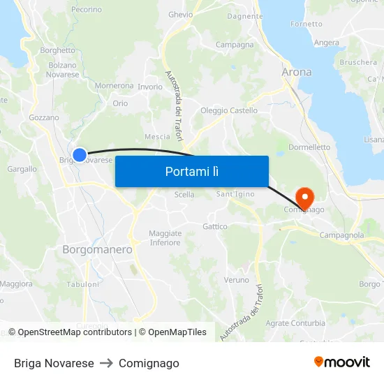 Briga Novarese to Comignago map
