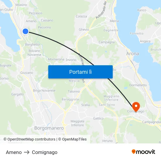 Ameno to Comignago map