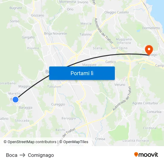 Boca to Comignago map