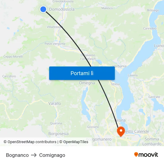 Bognanco to Comignago map
