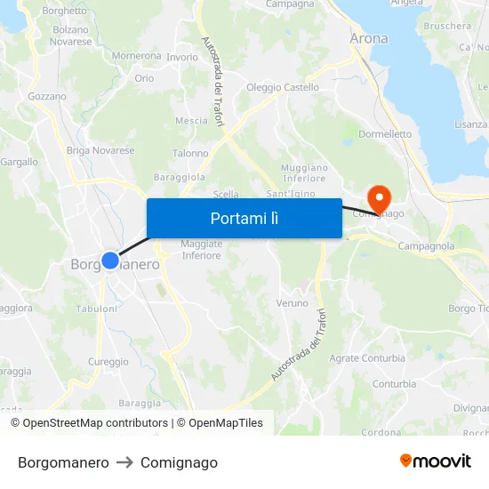 Borgomanero to Comignago map