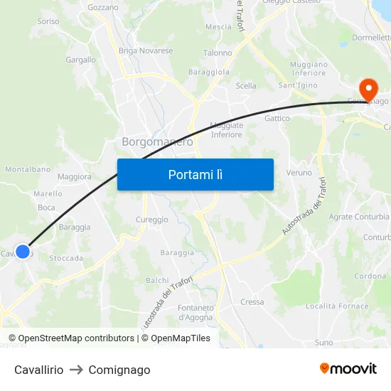 Cavallirio to Comignago map
