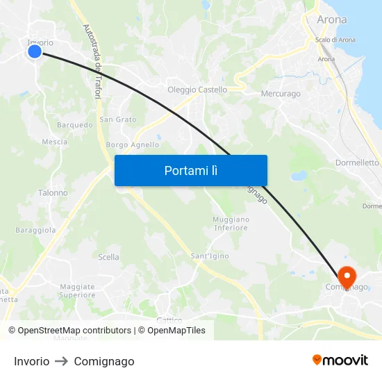 Invorio to Comignago map