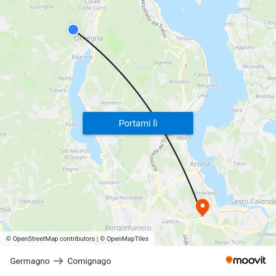 Germagno to Comignago map