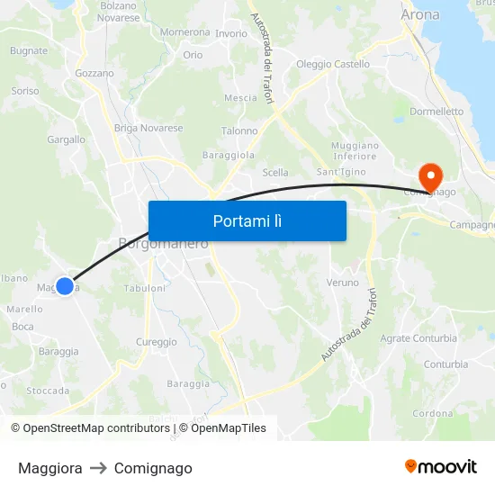 Maggiora to Comignago map
