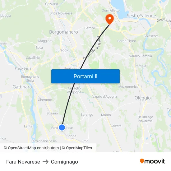 Fara Novarese to Comignago map
