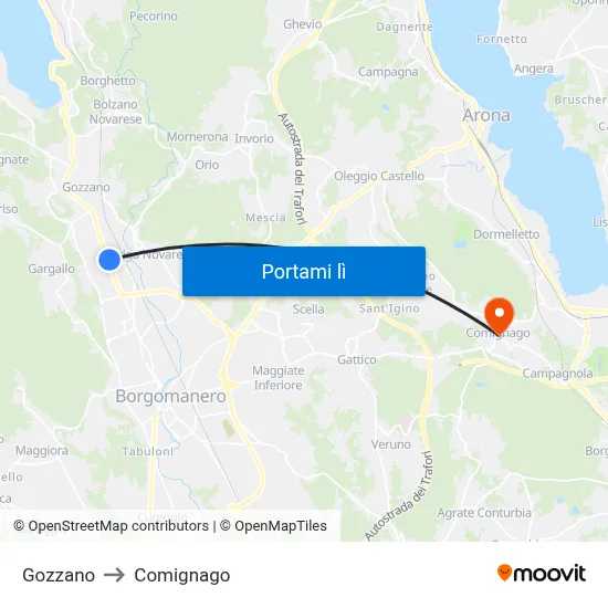 Gozzano to Comignago map