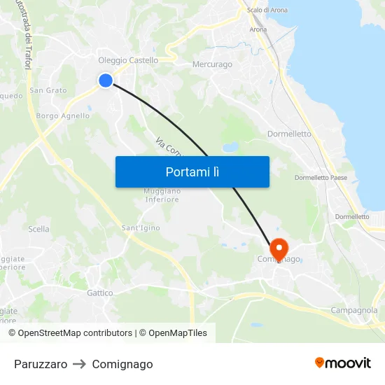 Paruzzaro to Comignago map