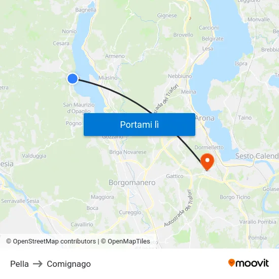 Pella to Comignago map