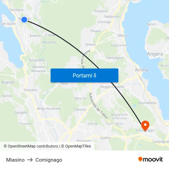 Miasino to Comignago map