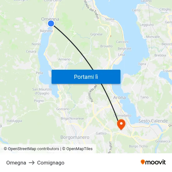 Omegna to Comignago map