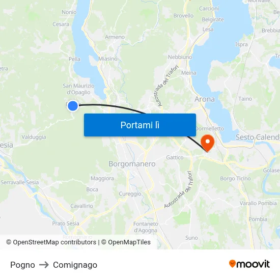 Pogno to Comignago map
