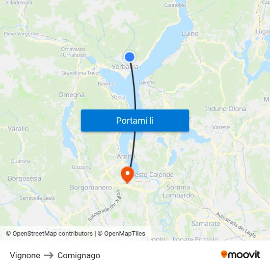 Vignone to Comignago map