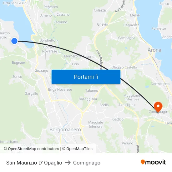 San Maurizio D' Opaglio to Comignago map