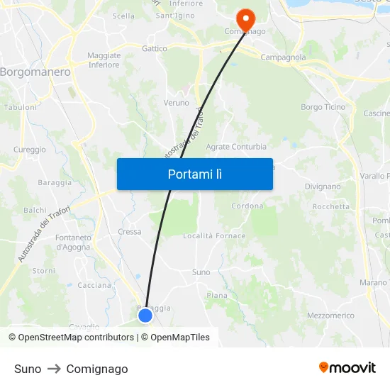 Suno to Comignago map