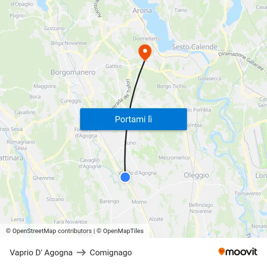 Vaprio D' Agogna to Comignago map