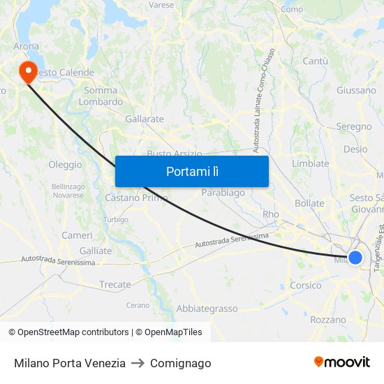 Milano Porta Venezia to Comignago map