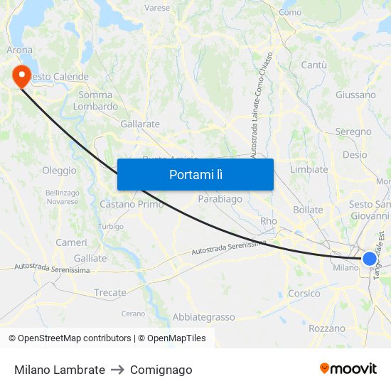 Milano Lambrate to Comignago map
