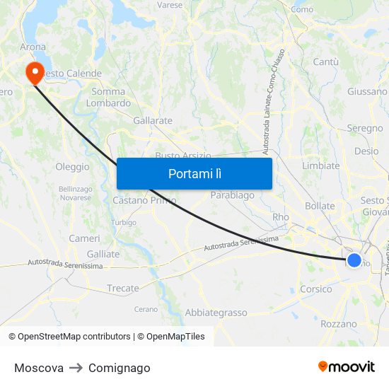 Moscova to Comignago map
