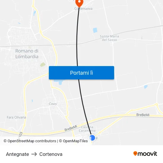 Antegnate to Cortenova map