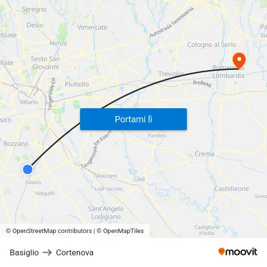 Basiglio to Cortenova map