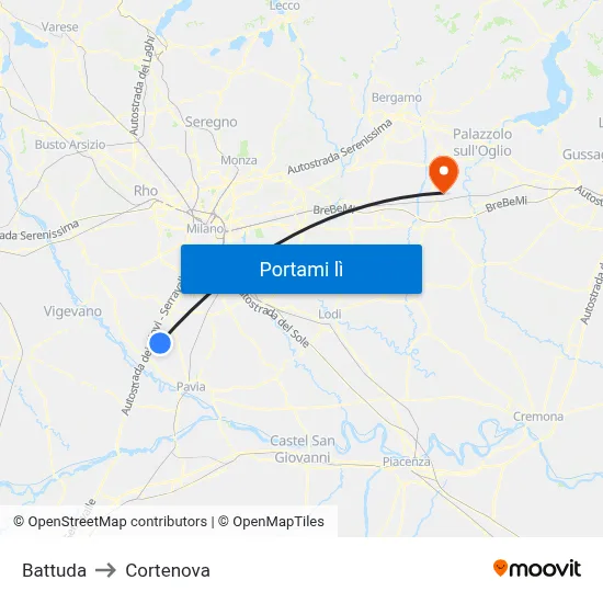 Battuda to Cortenova map