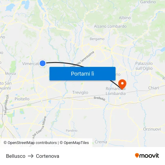 Bellusco to Cortenova map