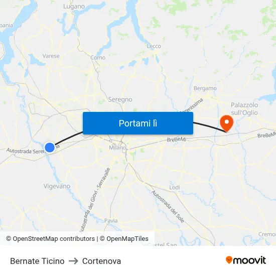 Bernate Ticino to Cortenova map