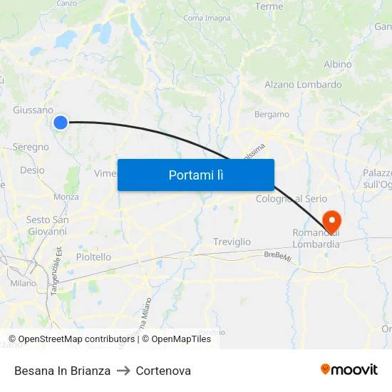 Besana In Brianza to Cortenova map