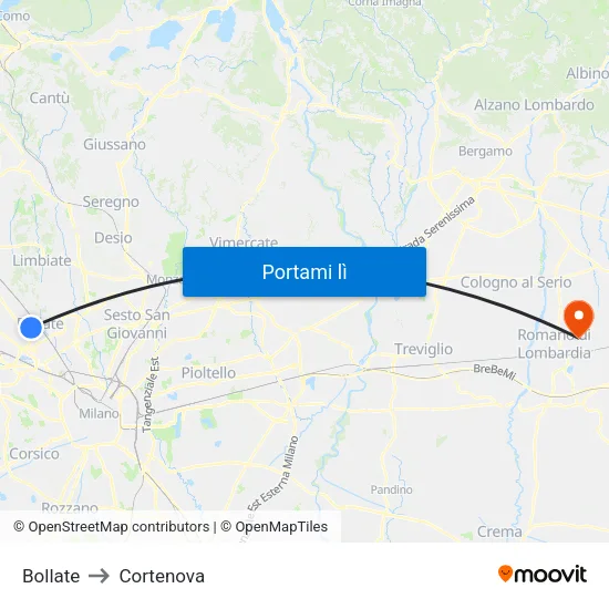 Bollate to Cortenova map