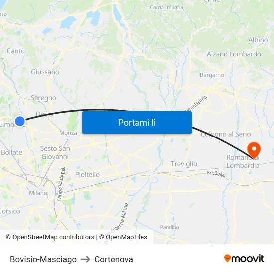 Bovisio-Masciago to Cortenova map