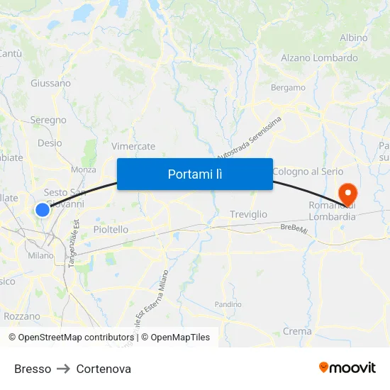 Bresso to Cortenova map